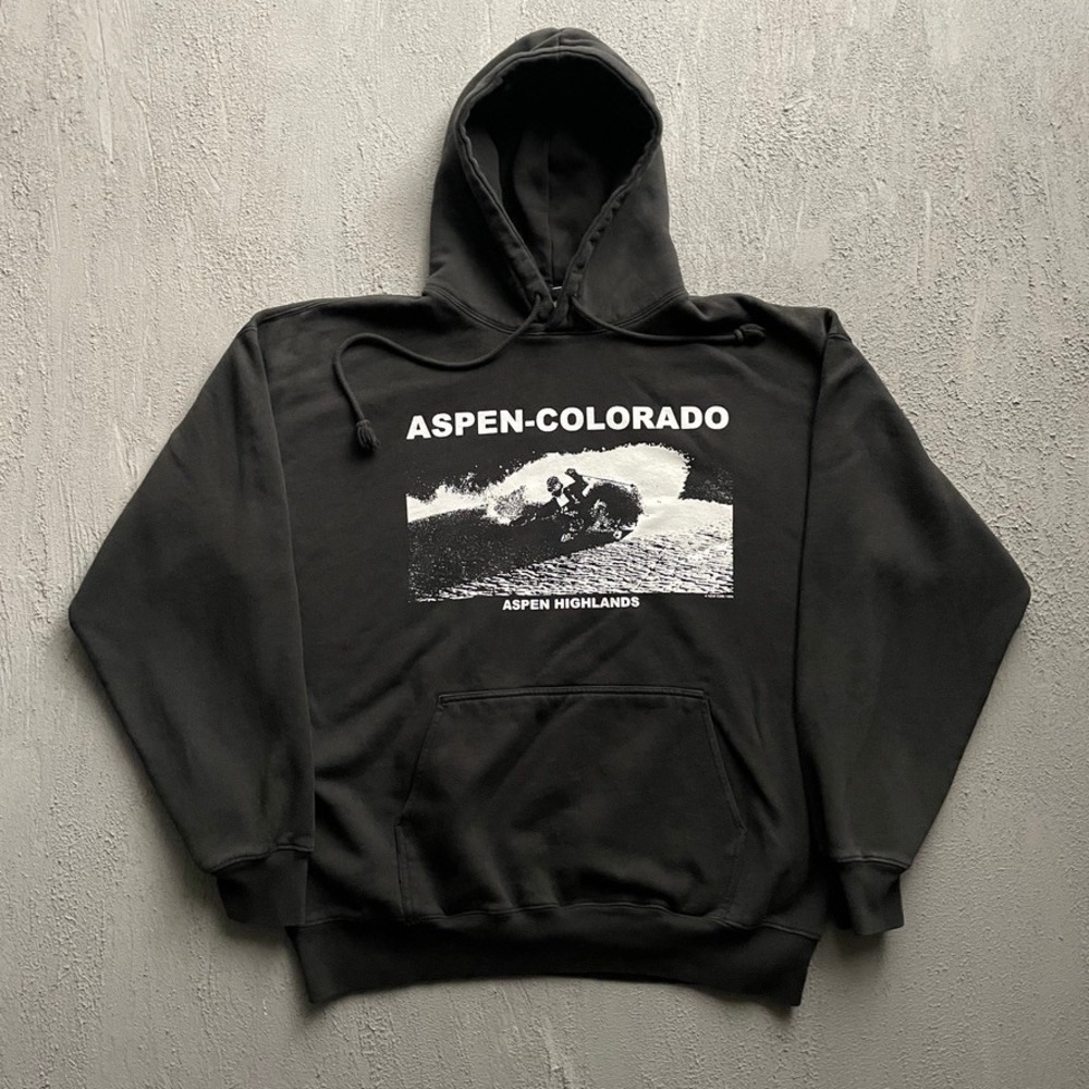 John Galt Aspen Colorado Ski Graphic Hoodie Mens Large Black
